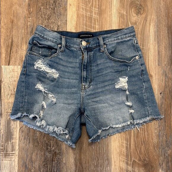 Aeropostale Blue Jean Shorts with Distressed High-Waist Design - Picture 1 of 4